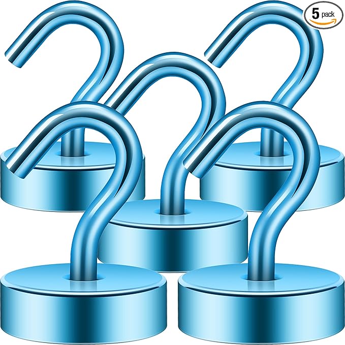 Neosmuk Magnetic Hooks, Cruise Ship Essentials, 40lb+ Heavy Duty Magnetic Hooks for Cruise Cabins, Refrigerator, Grill, Hanging, and Travel | Extra Strong Must-Haves Magnet Hook,RoyalBlue, Pack of 5