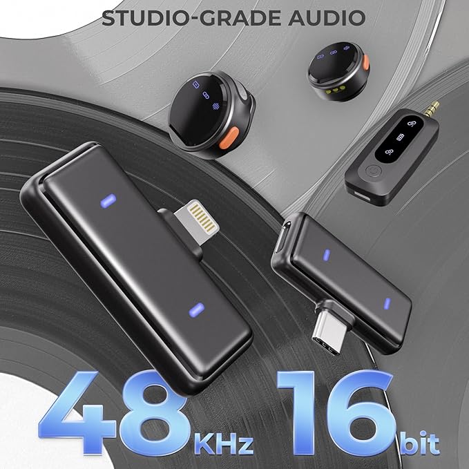 Moman Wireless Lavalier Microphone 3-in-1 Set for iPhone/Android/Camera/Laptop/PC, 48H Video Recording Active Noise Cancellation Lav Mic, Mini Clip/Magnetic Microphones for Lightning/USB-C/3.5mm