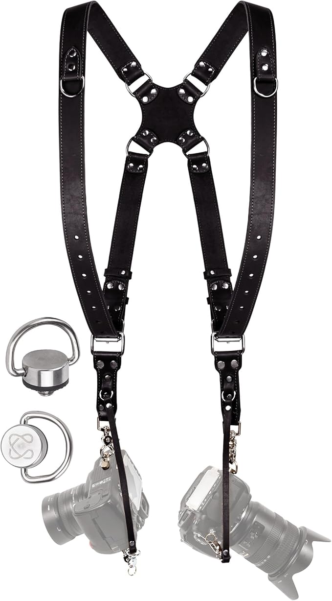 C Coiro Camera Harness for 2 Cameras Dual Shoulder Leather Camera Strap for DSLR/SLR, Camera Straps for Photographers