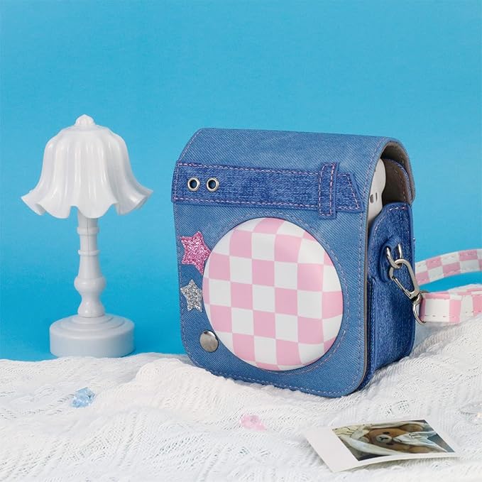 Frankmate Protective Case Compatible with Mini 12 Instant Film Camera with Accessory Pocket and Adjustable Strap (Sweetheart Denim)