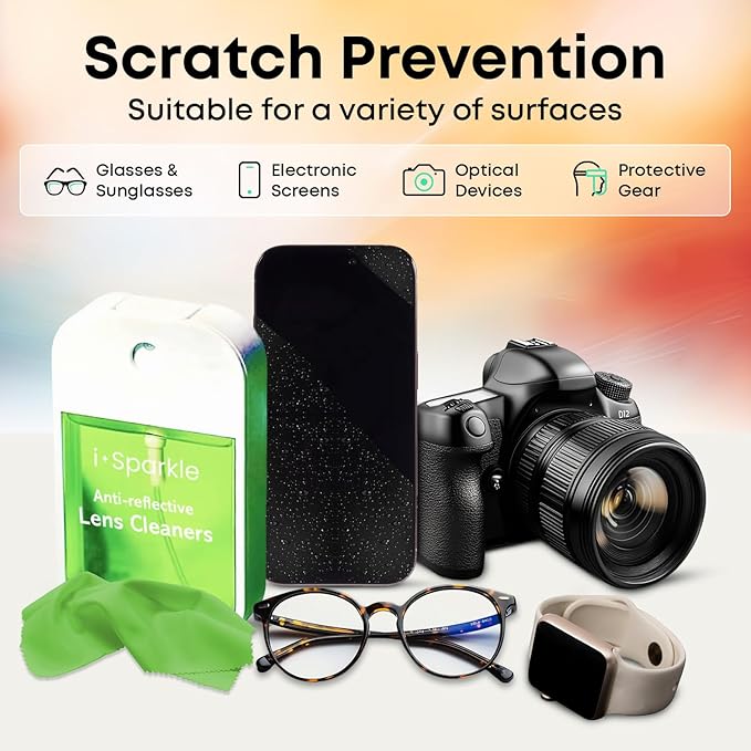 I-Sparkle Anti-Reflective Lens Cleaner Spray kit | (2x) 1.35oz Glasses Cleaner Spray + (2x) Microfiber Cloth for Eyeglasses, Sunglasses, Lenses, Screens and Camera Cleaning Kit (4 Piece Set)