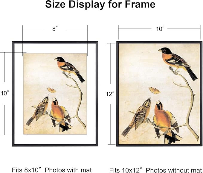 BKABOT 10x12 Picture Frame, Black Aluminum Metal Photo Frames with HD Glass, Fits 8x10 with Mat or 10 x 12 without Mat, Display for Wall, 1 Pack