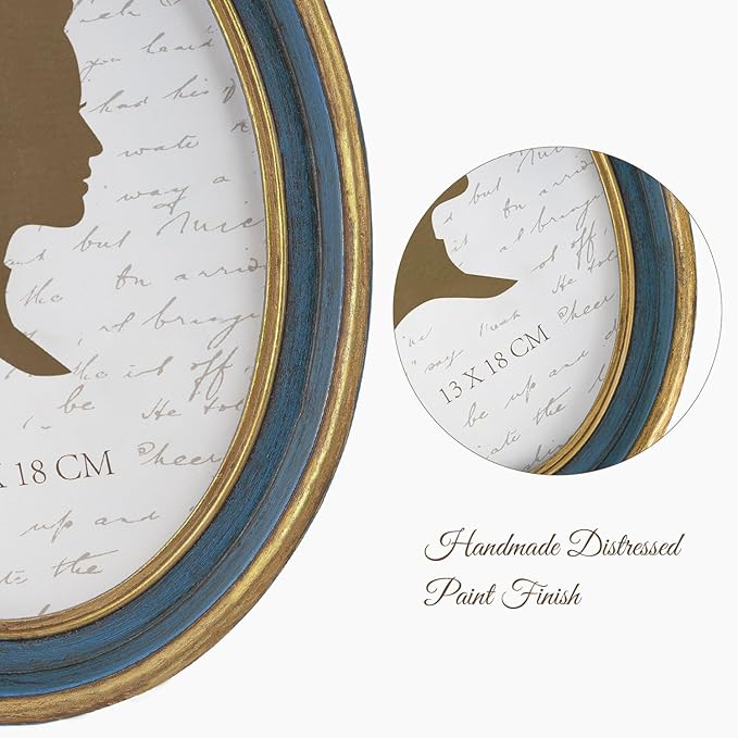 AELS 5x7 Inch Vintage Picture Frame, Elegant Antique Photo Frames with Glass Front, Photo Display, Tabletop Wall Hanging, Gift Ideas, Blue Oval with Gold Trim