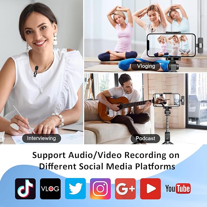 MAYBESTA Bluetooth Mini Microphone for iPhone, iPad - Wireless Lavalier Lapel Mic for Video Recording - Clip on Shirt Phone Microphones for Tiktok YouTube Interview Podcast