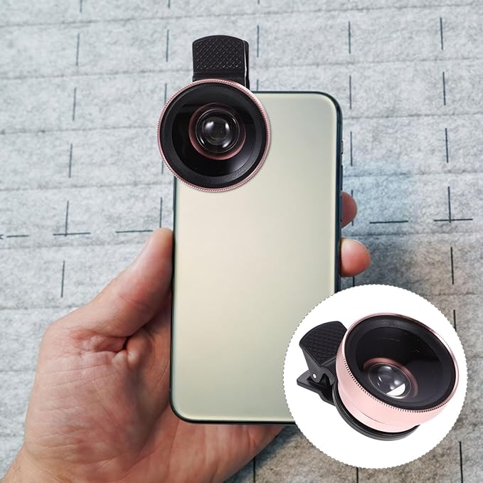 VANZACK Clip-on Phone Lens 37mm Wide Angle Amp; Macro 0.45x 49uv Dual Lens Universal for Smartphones and Tablets Rose Gold for Photography