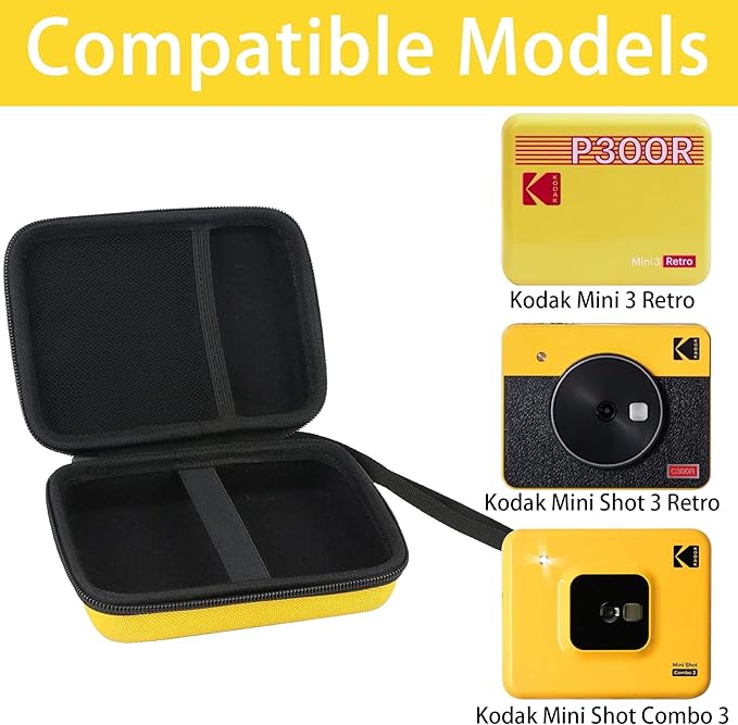 Aenllosi Hard Carrying Case for Kodak Mini Shot 3 Retro/Square Printer, Film Cartridge Holder (Case Only, Black & Yellow)