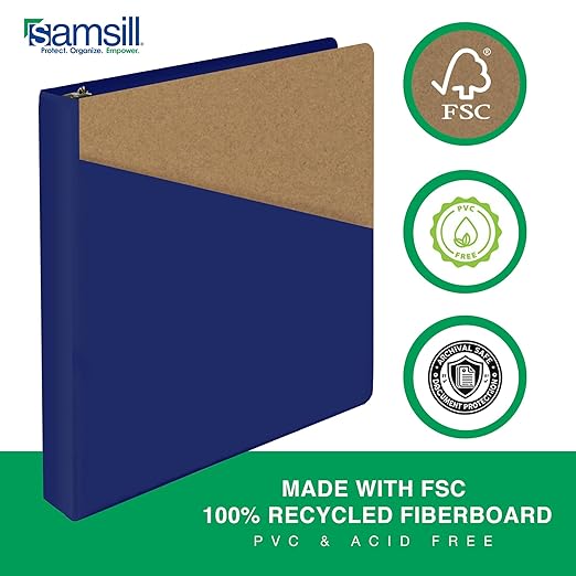 Samsill Durable 1 Inch Binder, Made in The USA, D Ring Binder, Customizable Clear View Cover, Dark Blue, Holds 225 Pages