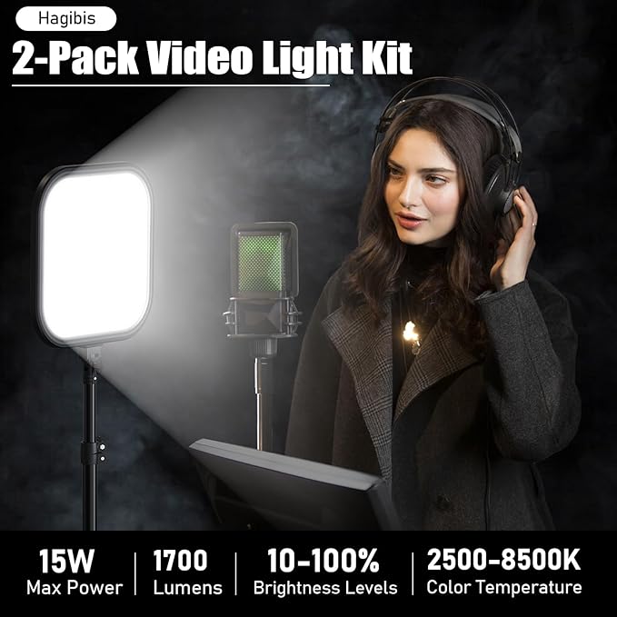 2Pack LED Video Light Kit, Hagibis 15W Photography Lighting Kit, 78" Dimmable Studio Lights with Tripod, 2500-8500K Stream Light for Video Recording, Game Streaming, Photography, Tiktok, YouTube