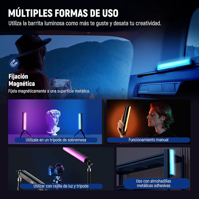 NEEWER RGB Light Wand with APP Control, Magnetic Handheld Photography Video Light Stick,2500K~8500K Dimmable CRI95+ Full Color LED Tube Bar with 2550mAh Battery, 17 Light Scenes for Vlog, TL21C
