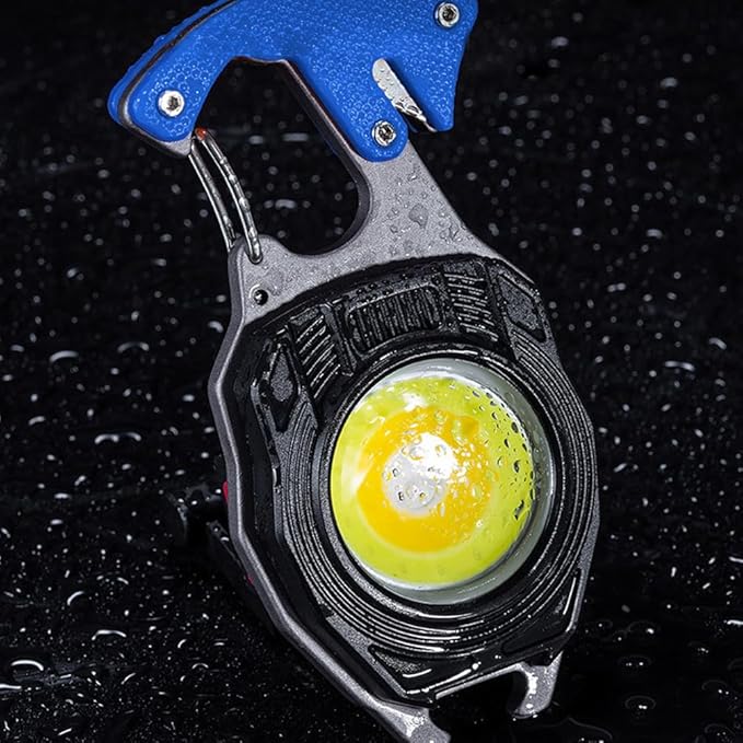 BY-J COB Keychain Work Light Keychain Flashlights, 7 Lighting Modes, 1600 Lumens, Rechargeable COB Work Light with Electric Lighter, Seat Belt Cutter, Screwdriver, Whistle