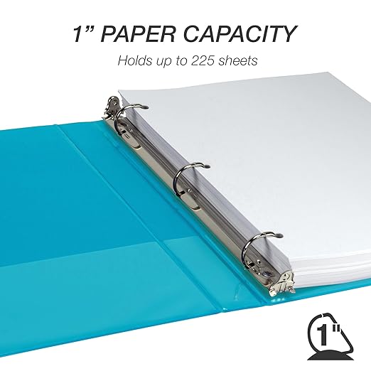Samsill Durable 1 Inch Binder, Made in The USA, D Ring Binder, Customizable Clear View Cover, Sky Blue, Holds 225 Pages