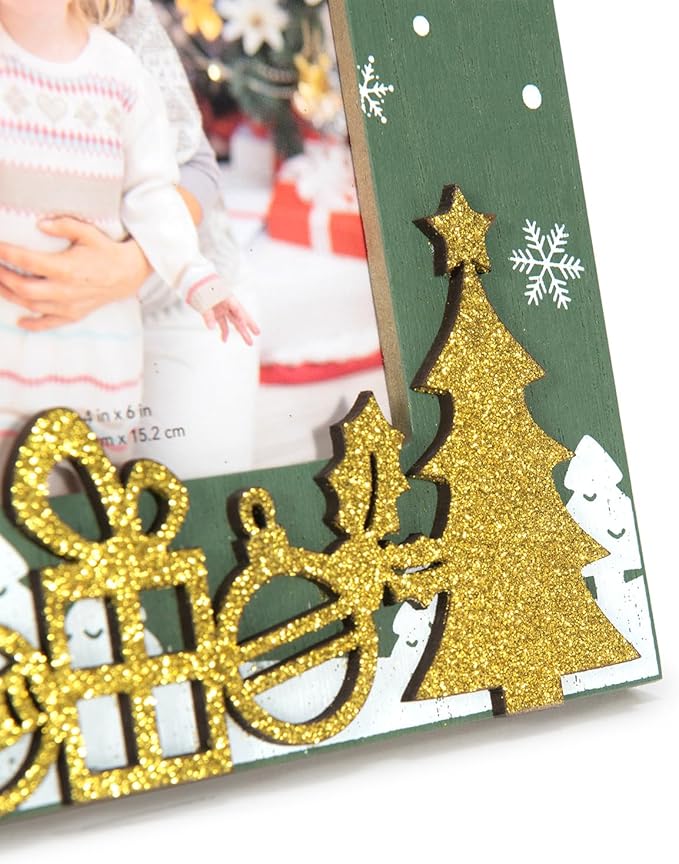 kennethan Christmas Red&Green Frame 4x6 Picture Frame with Gold Christmas Tree Decoration 2 Pack Wooden Frame with Glass can Display 4x6 Picture on the Table