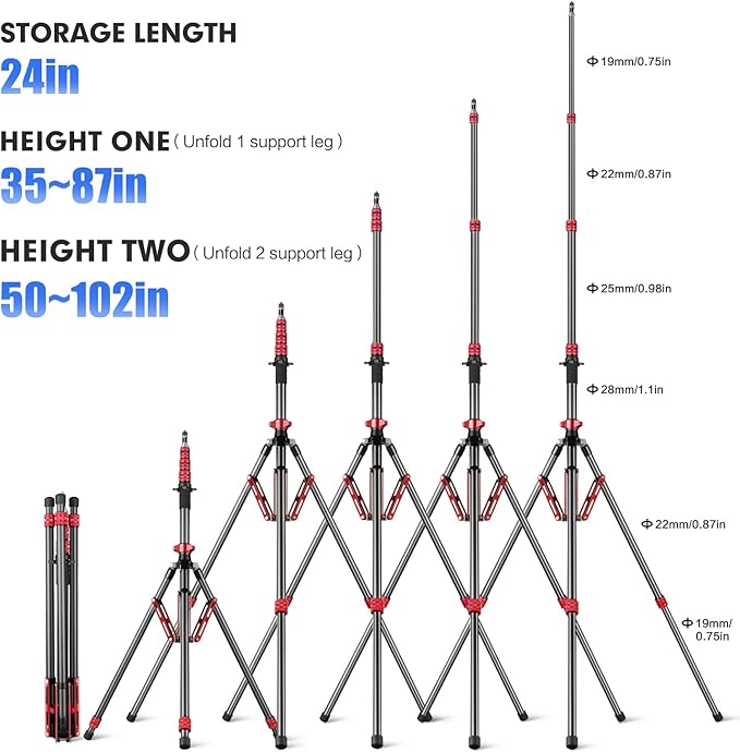 FreeSea Light Stand Carbon Fiber, Adjustable Tripod Stand for Photography, 260cm/102inch Studio Sturdy Tripod for Speedlite Flash Softbox Strobe Light Camera with Carrying Bag