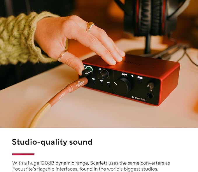 Focusrite Scarlett Solo Studio 4th Gen USB Audio Interface Bundle for the Songwriter, Guitarist or Vocalist with Condenser Microphone and Headphones for Recording, Songwriting, and Podcasting