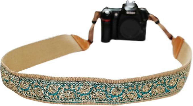 UNIKSTRAP Original Design Adjustable Camera Strap, Luxurious Green with gold thread, 2 Inch (5cm) Width, Fit for Canon Nikon Sony Interchangeable Lens Digital Camera/DSLR