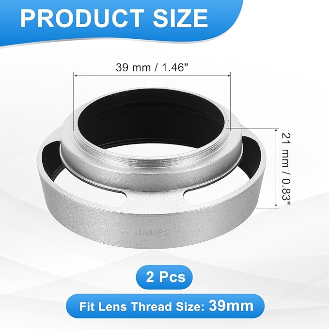 PATIKIL 2 Pcs 39mm Lens Hood, Universal Metal Hollow Curved Screw-in Vented Lens Hoods for Fujifilm for Pentax, Silver
