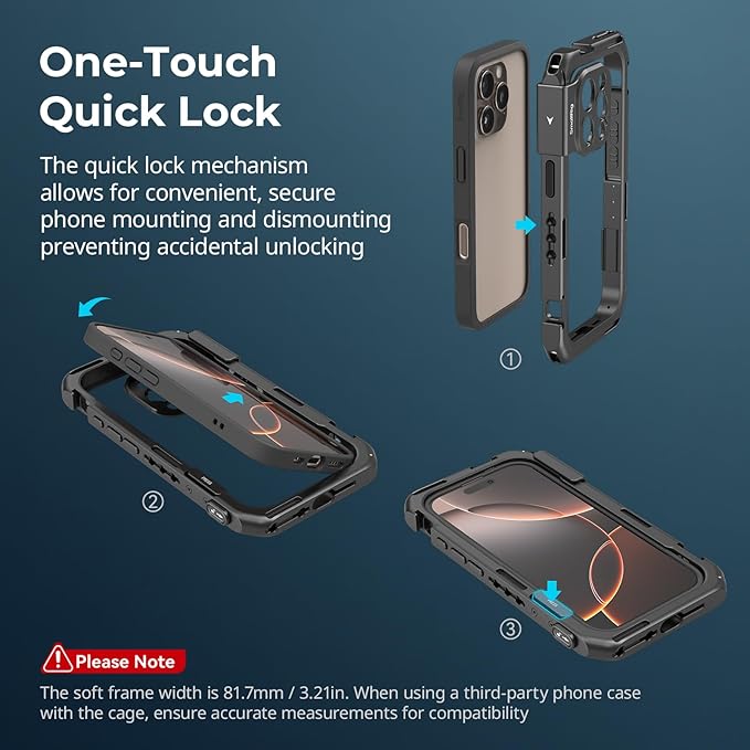 SMALLRIG Mobile Video Cage Basic Edition for iPhone 16 Pro Max with T-Mount Lens Backplate, TPU Soft Frame, for Video Shooting, Live Streaming, and Cinematic Filmmaking - 5006