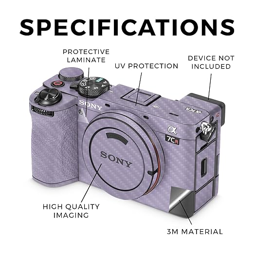 Carbon Fiber Camera Skin Compatible with Sony Alpha 7CR Camera (2023) - Solid Lavender - Premium 3M Vinyl Protective Wrap Decal Cover - Easy to Apply | Crafted in The USA by MightySkins
