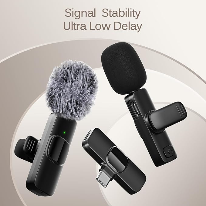 Professional Wireless Lavalier Lapel Microphone for iPhone, iPad, Mini Video Recording Mic for Interview Video Podcast Vlog YouTube & Livestream, Noise Reduction, Plug & Play, 2 Pack (Type-C port)