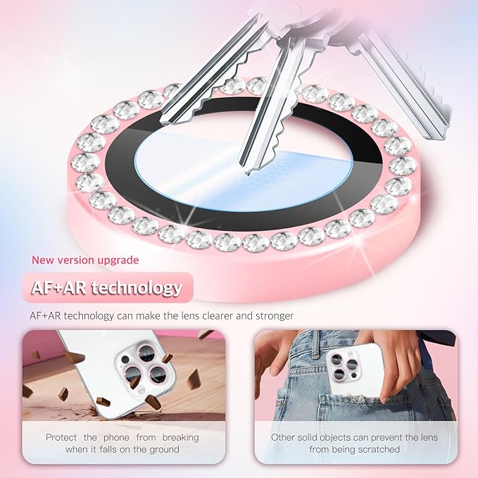 Camera Lens Protector Bling Compatible for iPhone 15 Pro/15 Pro Max,9H Tempered Glass,1Step Installation Tray,HD Clear/Military Grade Shatterproof/Scratch Resistant(Diamond Pink)
