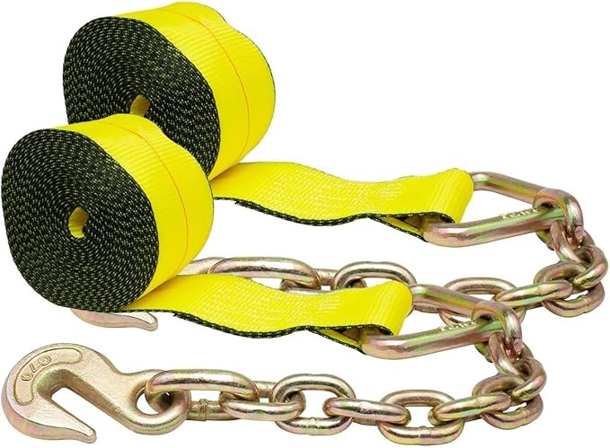 Mytee Products 2 Pack 4" x 40' Heavy Duty Winch Straps with Chain Anchor WLL# 5400 LBS - Flatbed Tie Down Truck Straps - 4 Inch Cargo Control for Flatbed Truck Utility Trailer