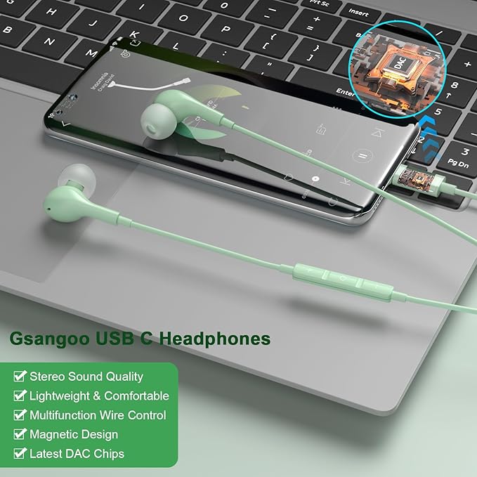 USB C Headphones for iPhone 17 16 15 Pro Max, Wired Earbuds with Mic, Volume Control, Noise Cancelling, Compatible with iPhone 15/16/ 17 Air/iPad Pro/Samsung Galaxy S25/ S24/ S23 Ultra