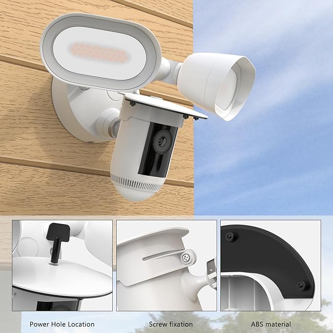 Sun Rain Shade Camera Cover Compatible with R-ing Floodlight Cam Wired Pro, for R-ing Floodlight Outdoor Weather-Resistant Rain Shield Accesorios (White)