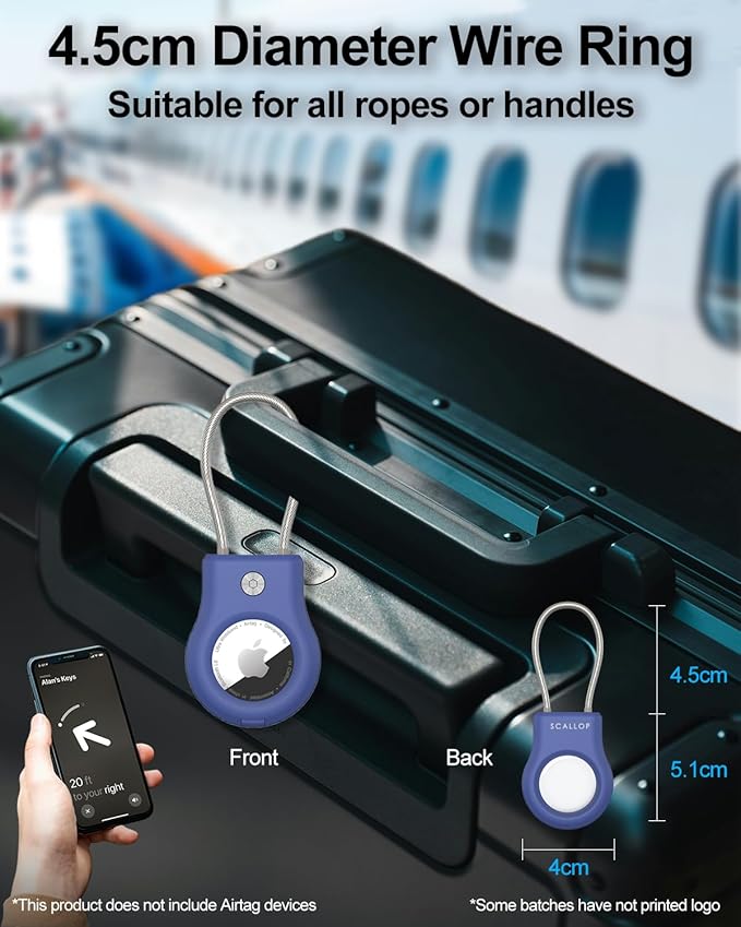 SCALLOP Airtag Keychain Holder 4 Pack, Air Tag Lock Case Holders with Wire Cable, Sturdy Protection Airtag Key Chain, Compatible Apple Airtag for Key Ring,Keys, Luggage
