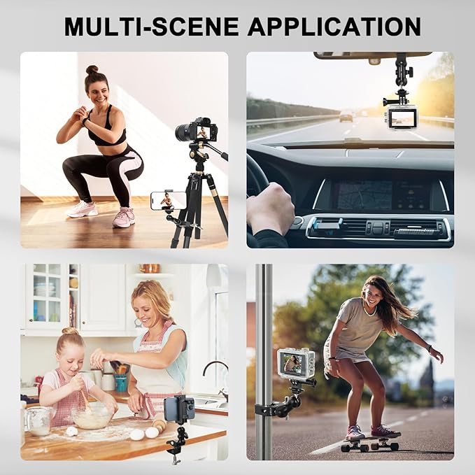 UTEBIT Super Clamp Camera Mount with 360° Ballhead Magic Arm, Super Clamp Mount with 1/4" and 3/8" Thread, Desk/Bike/Bicycle/Motorcycle/ Handlebar for GoPro, Phone, Camera, Monitor, LED Light