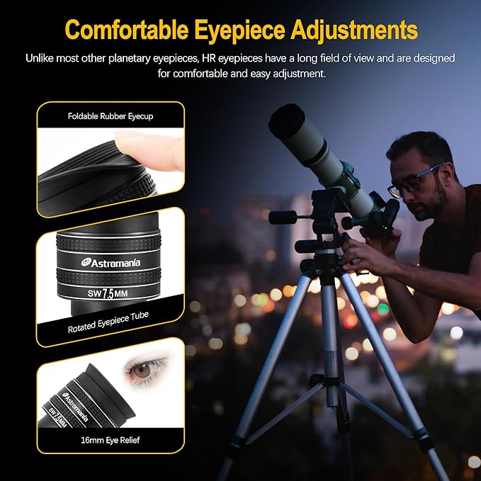 Astromania Telescope Eyepiece 7.5mm, Wide Angle 58 Degree Apparent Field Planetary Eyepiece for 1.25 inch Astronomy Telescope & Filter, Fully Multi-Coated Telescope Accessory for Planetary Observation