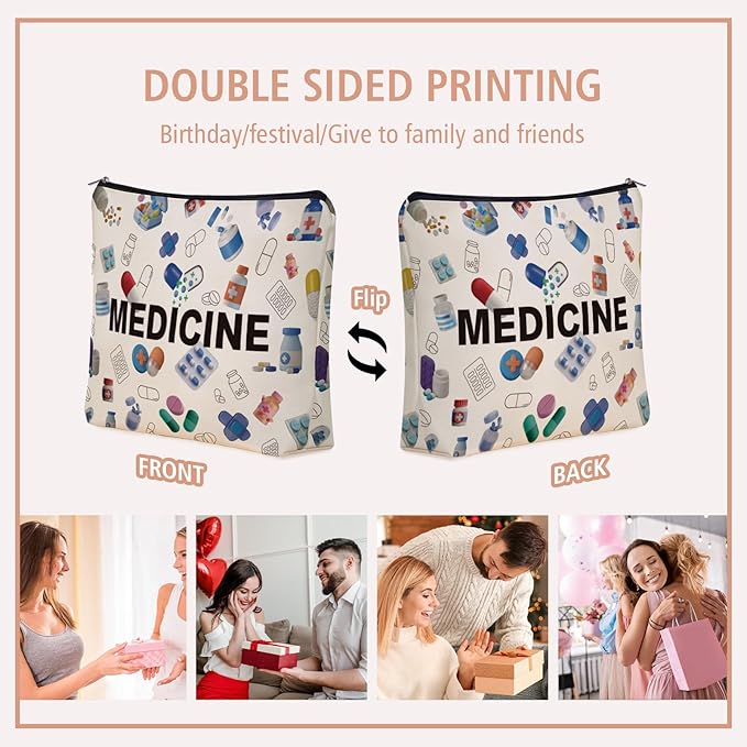 Medicine Makeup Bag Gifts: Colorful Medical Themed Cosmetic & Toiletry Organizer Pouch For Teen Girls & Women Doctor Nurse Healthcare.Ideal Gift For Travel, Birthdays, & Christmas.