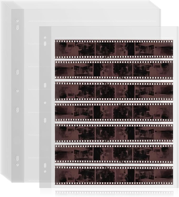 25 Pcs 35mm Film Negative Sleeves Film Negative Storage Presentation Materials 35mm Size Negative Pages Holds Seven Strips of Six Frames Help You Collect and Organize Film