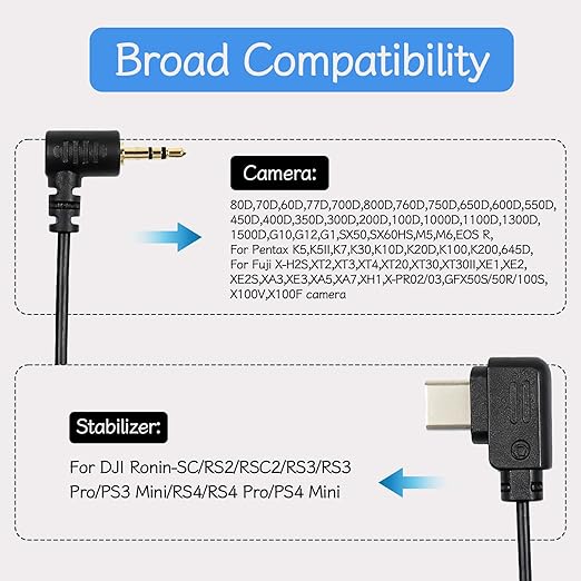 Camera Shutter Release Cable USB-C to TRS2.5mm for DJI Ronin-SC/RS2/RSC2/RS3/RS3 Pro/PS3 Mini/RS4/RS4 Pro Stabilizer,for EOS 80D 70D 60D for Fuji X-H2S XT2 XT3 Camera RSS Upwards Control Cable 39CM