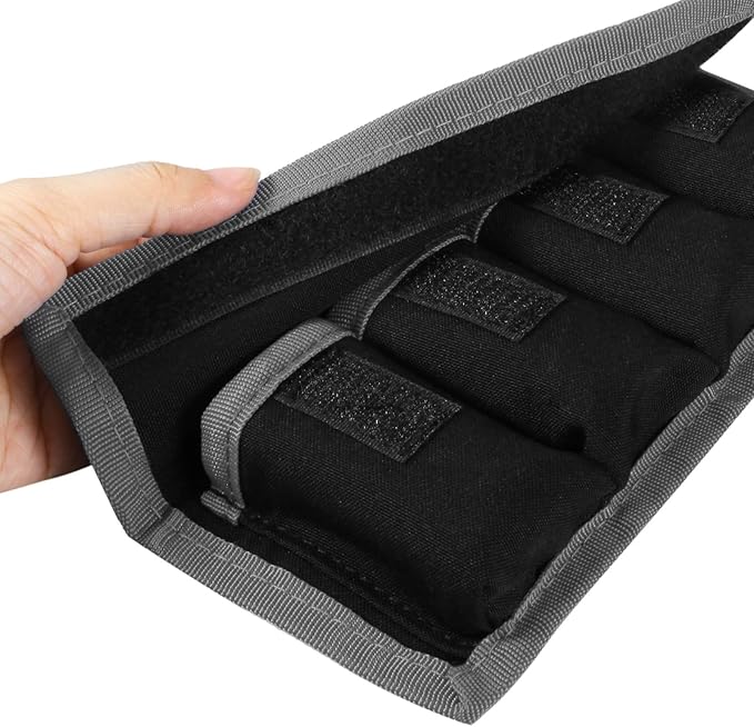 Meking 2 Pcs DSLR Battery Case Holder Storage Bag (4 Pocket) for AA/AAA Battery and LP-E6 LP-E8 LP-E10 LP-E12, EN-EL14 EN-EL15, NP-FW50 NP-F550 NP-FM500H (Gray+Blue)