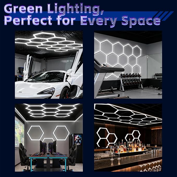 Hexagon Lights Garage LED System 5 Grid, 168W 20160LM Super Bright Hexagon Garage Lights for Workshop, Car Detailing, Basement, Warehouse, Gym – Easy Install Honeycomb Design