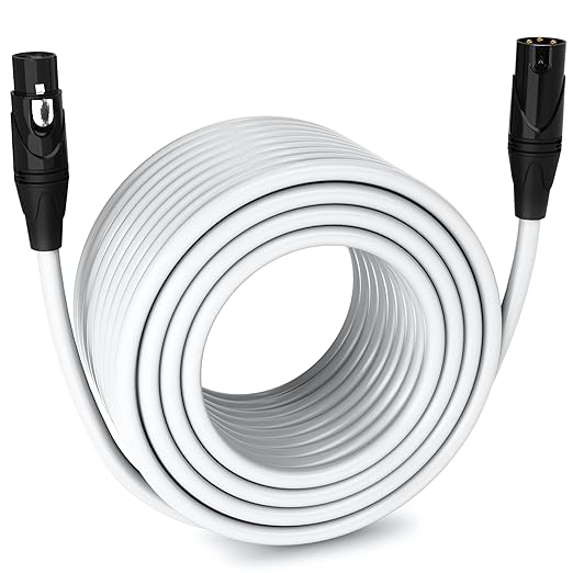LyxPro 250 Feet XLR Microphone Cable Balanced Male to Female 3 Pin Mic Cord for Powered Speakers Audio Interface Professional Pro Audio Performance and Recording Devices - White