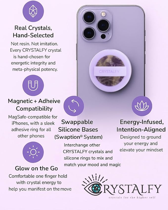 Grips by CRYSTALFY Magnetic Phone Grip & Magnetic Phone Holder with Loop, Extra Metal Ring, Compatible with MagSafe & Non-MagSafe iPhone Cases - Secure Cellphone Loop Handle (Blue)
