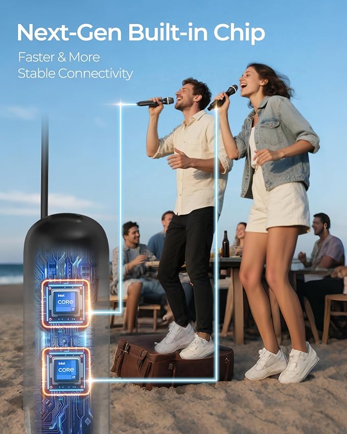Wireless Microphones, Dual Handheld Dynamic Mic with Ultra-Stable Rechargeable Receiver | 200ft Freedom |Zero Dropouts | 40H Duration |Plug and Play| Karaoke Microphone for Singing, Meeting