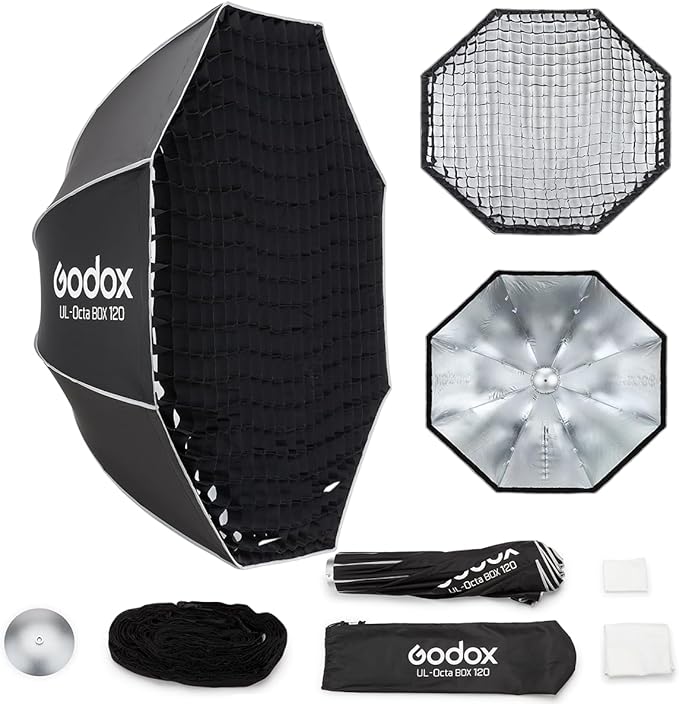 Godox Softbox Godox Octa-120 Bowens Mount Octagonal Softbox, 47Inch/120Cm Quick Release SOFTBOX, with Diffusers/Grip/Diffuser Plate,Compatible with GODOX/Aputure/SMALLRIG/Neewer(UL-Octa Box 120)