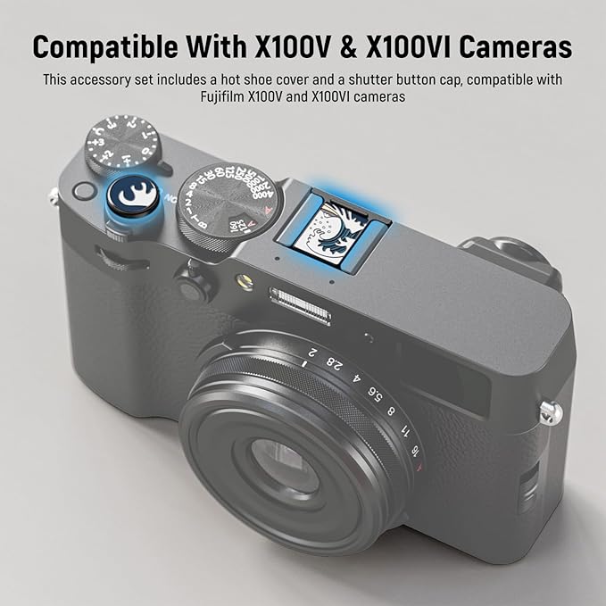 NEEWER X100V X100VI Hot Shoe Cover & Shutter Button Cap Set, Cold Shoe Cover with Shutter Release Button, Photography Accessories Compatible with Fujifilm X100V X100VI, Black, CA115