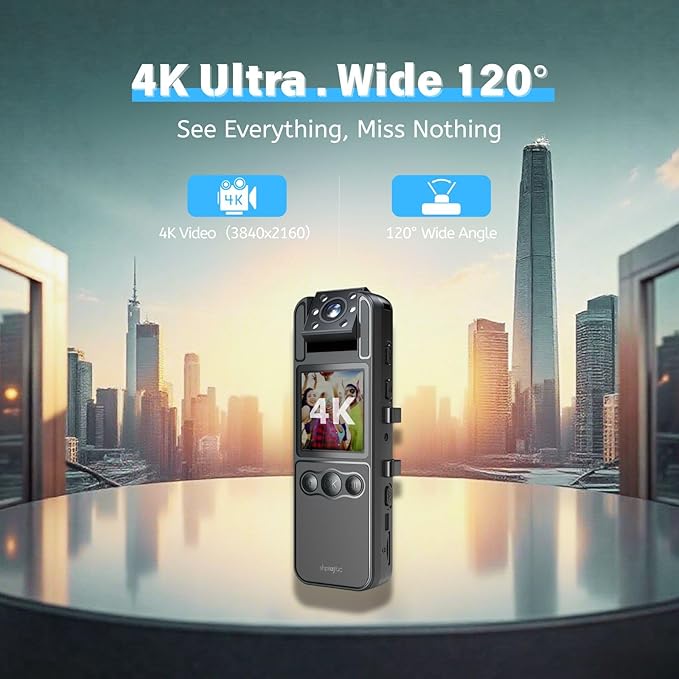 128G4K Body Cam with 180°Rotating Lens,Bike Camera with Audio and Video Recording,Sport Camera with 6hrs Battery,Night Vision,Wearable Cam for Pet,Office,Security Police Law Enforcement (H82-4K-128G)
