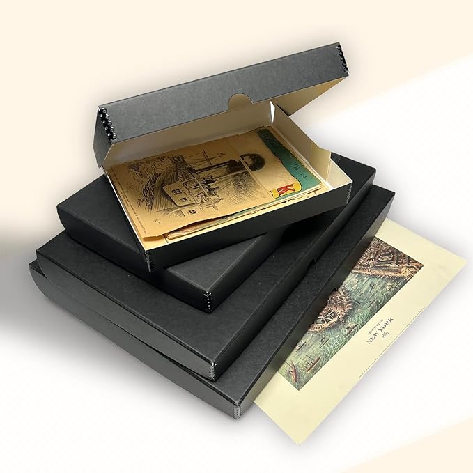 Golden State Art, Archival Folio Storage Box 9x12, Clamshell Design with Metal Edge, Preserve and Store Photos Documents Cards Prints Arts Crafts DIY, Black, Pack of 2