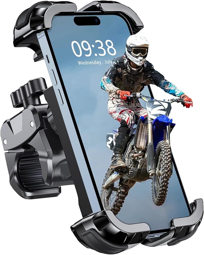 Motorcycle Phone Mount [Secure Grip][Anti-Drop], Upgrade Bike Phone Holder [1s Stable Lock], 360° Rotatable Phone Holder for Mountain Bike/ATV/Scooter, Fits for iPhone/Samsung 4.7-6.7"