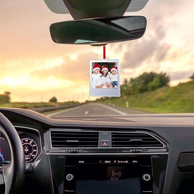 6 Set Christmas Acrylic Polaroid Film Picture Frames 3.5 * 4.25inch frame Ornaments, Blank Double-Sided Picture Frames Photo Frame for christmas tree Decor, Hanging Photo Ornaments For Tree (Silver)