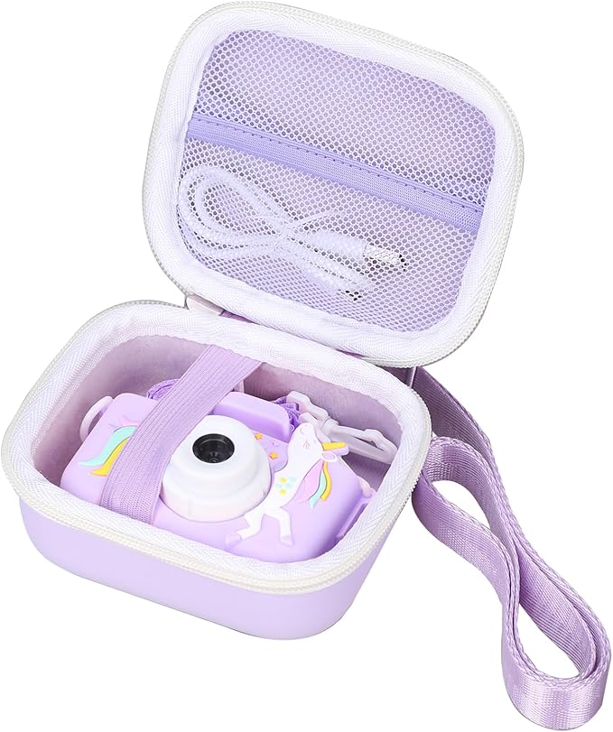 worfty Kids Camera Case Compatible with MAVOKIS/Envyvip/Seckton/KIZJORYA/Goopow Digital Video Camera Toys Camcorder Storage Holder Carrying - Purple Unicorn(Case Only)