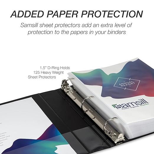 Samsill Durable 1.5 inch 3 Ring Binder, Made in USA, D Ring Binder, FSC 100% Recycled Chipboard, Black