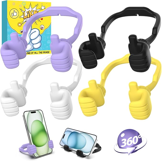 Stocking Stuffers for Men Women Teens Kids Gifts for Men Christmas: Thumbs Up Lazy Phone Stand Holder Funny Gadgets Teenage Boys Girls Dad Father Mother Mom (Black+Purple+White+Yellow, 4)