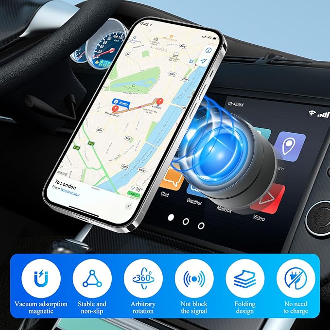Vacuum Magnetic Phone Holder Suction Phone Mount,Magnetic Suction Cup Car Phone Mount,Double-Sided Magnetic Cell Phone Holder for All Smooth Surface (A-White)