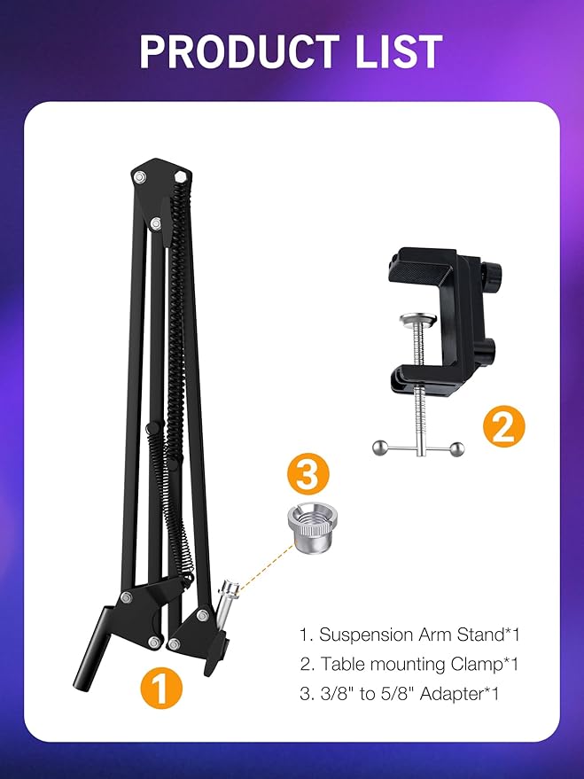 SoloCast Boom Arm Mic Stand, Adjustable Suspension Boom Scissor Arm Stand Compatible with HyperX SoloCast 2 & 1 Gaming Microphone by SUNMON