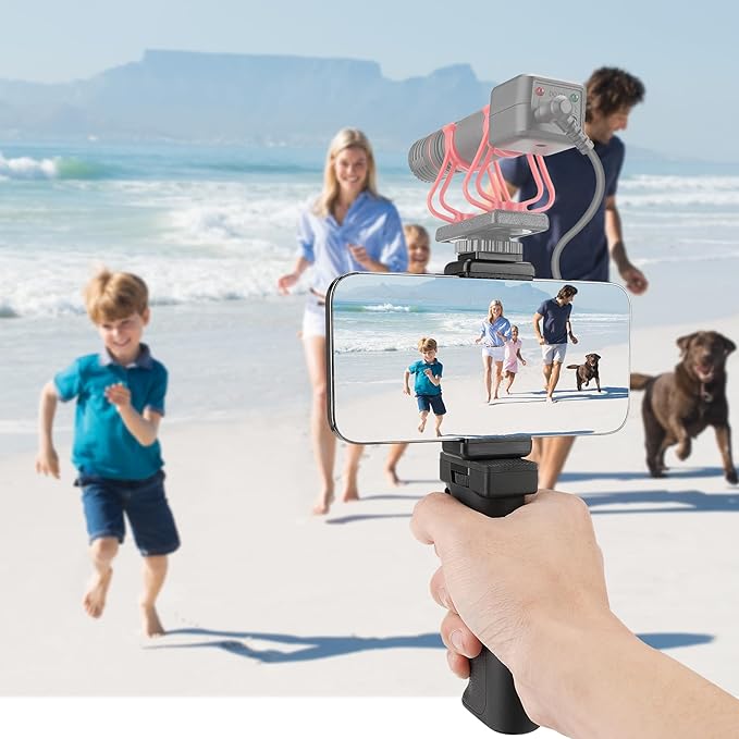 Universal Ergonomic Anti-Fall Mobile Phone Smartphone Handle Stabilizer Mount Rig Portable Selfie Stick Tripod Handheld Vlogging Monopod for 60-85mm Wide iPhone Samsung Android